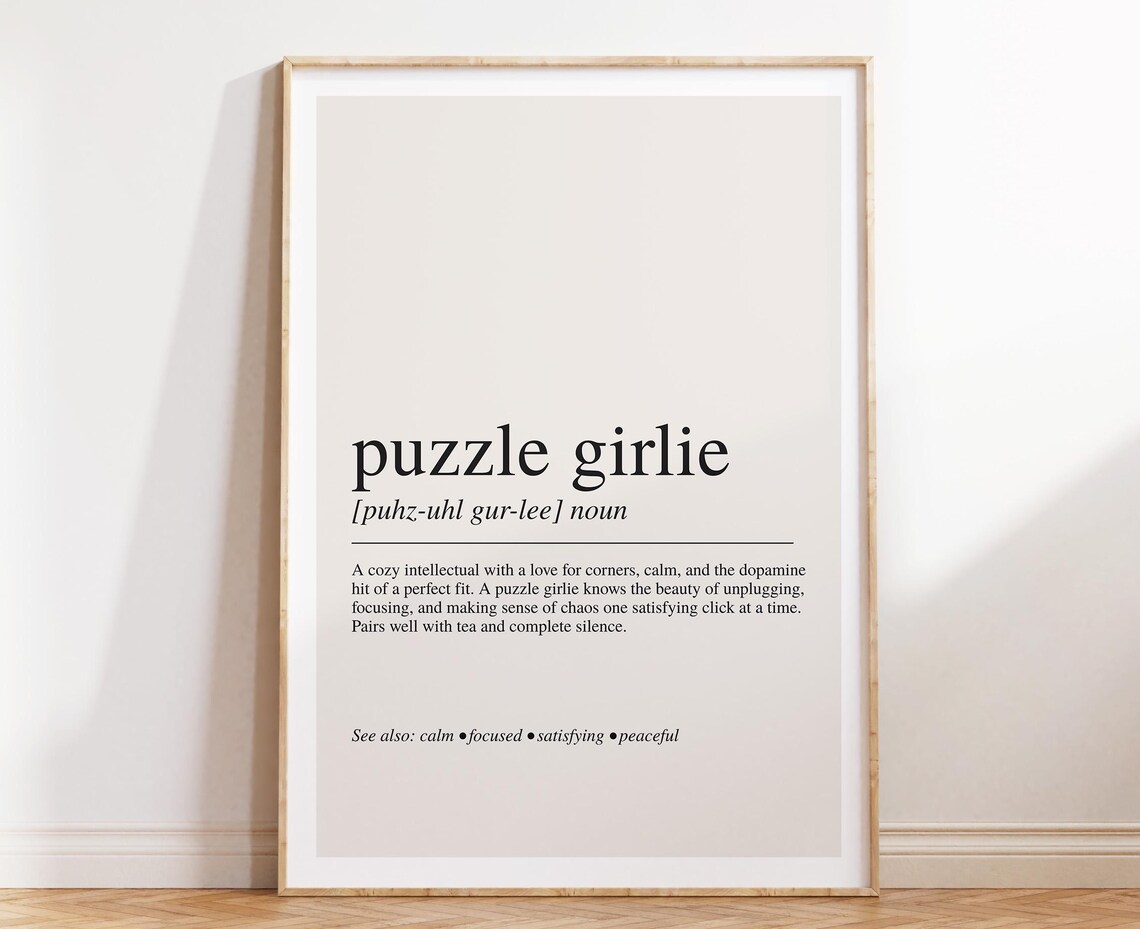 Puzzle Lover Definition Art Print, Girlie Wall Art