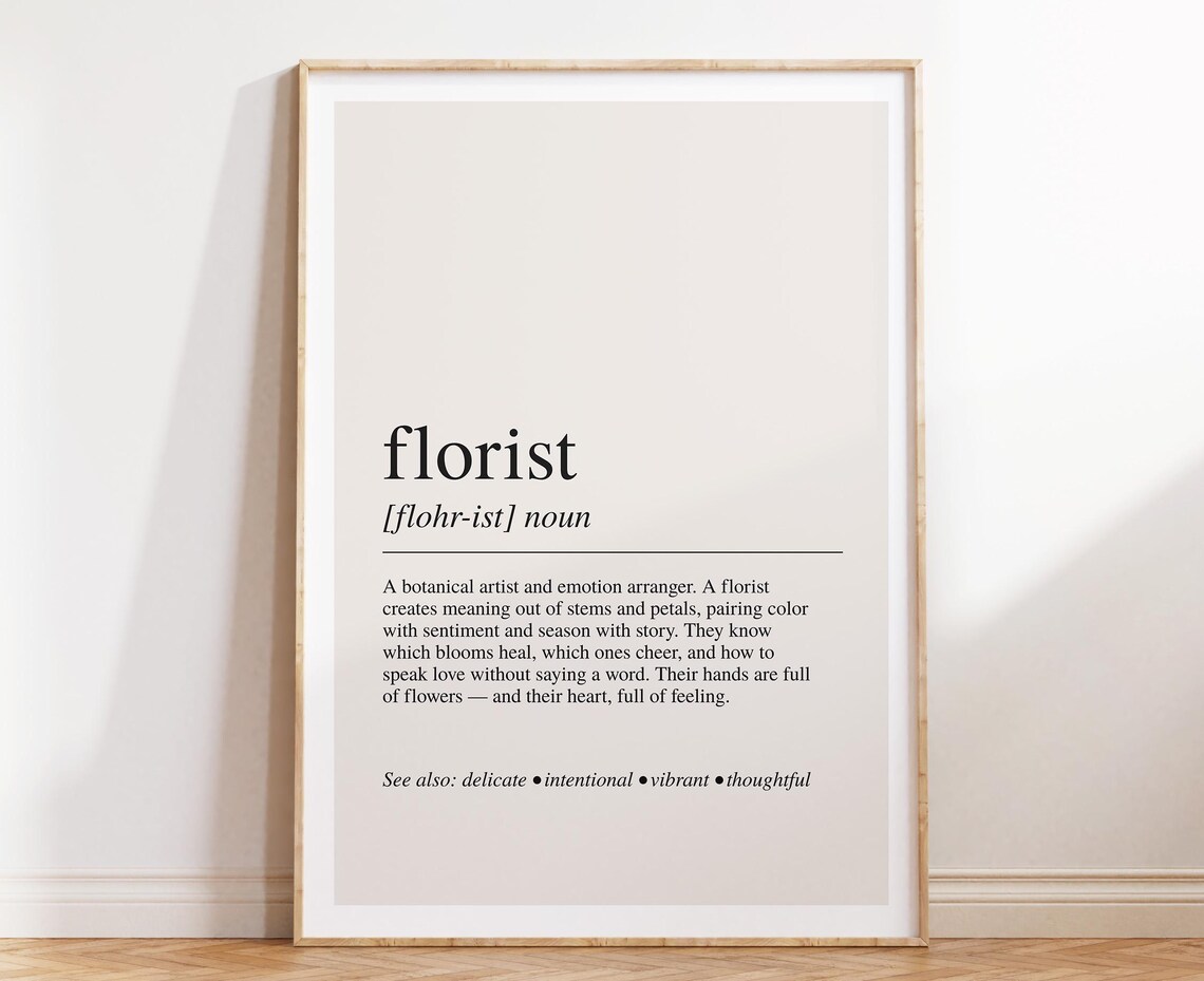 Florist Definition Print, Floral Wall Art