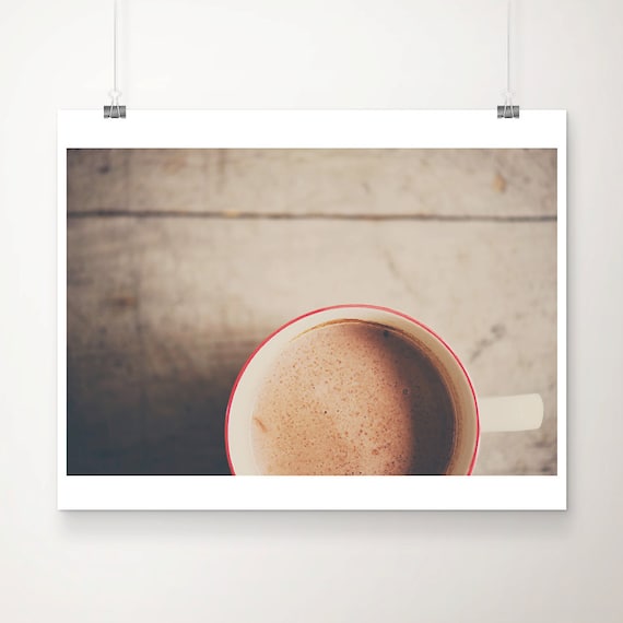 Cozy Top View Hot Chocolate Mug Rustic Kitchen Photography Print