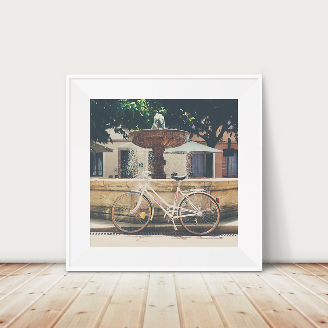 Albi France White Bicycle Fountain Sunlit Square Travel Photo Print