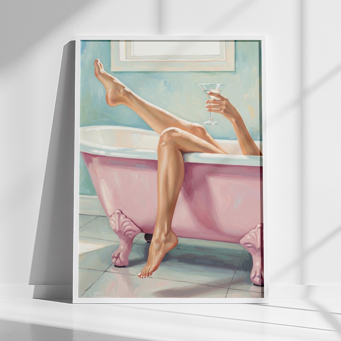 Pink Clawfoot Tub Bathroom Wall Art Print