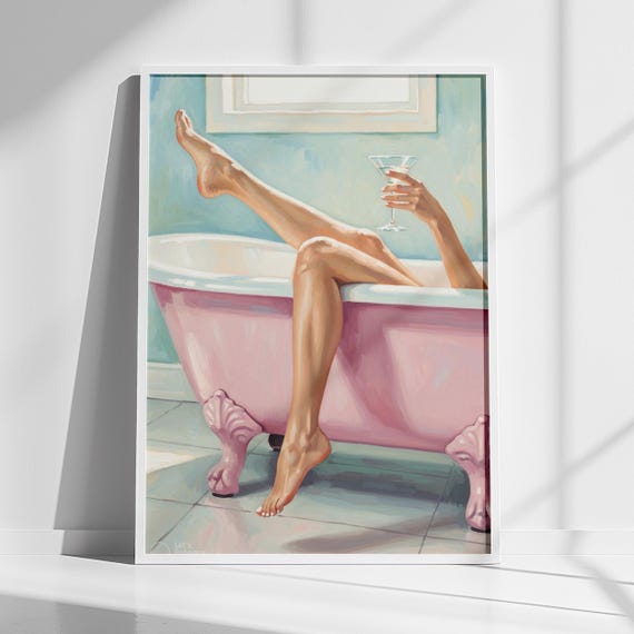 Pink Clawfoot Tub Bathroom Wall Art Print