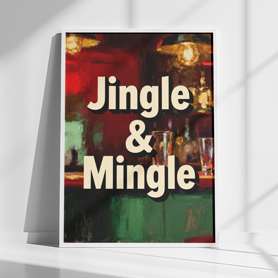 Jingle and Mingle Retro Christmas Holiday Bar Party Sign Poster