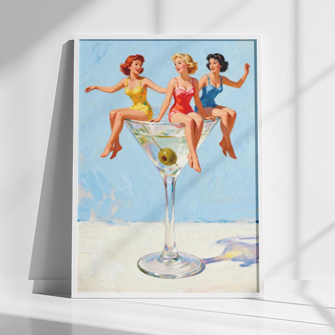 Retro Pin Up Women Giant Martini Glass Cocktail Art Bar Poster