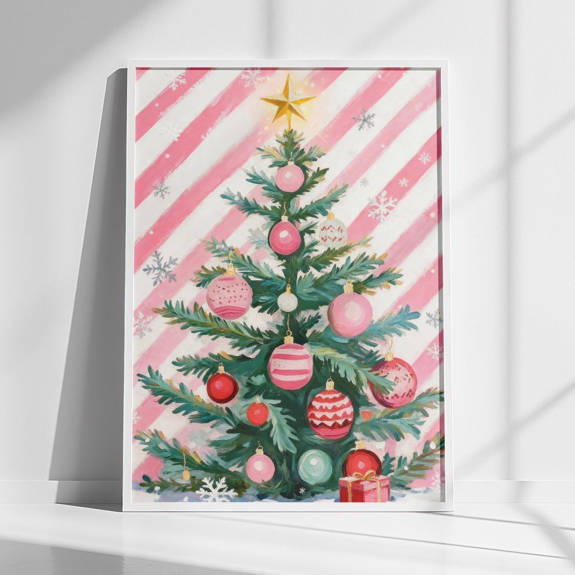 Pastel Pink Christmas Tree Ornaments Girly Holiday Decor Poster