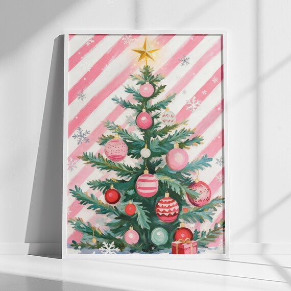Pastel Pink Christmas Tree Ornaments Girly Holiday Decor Poster