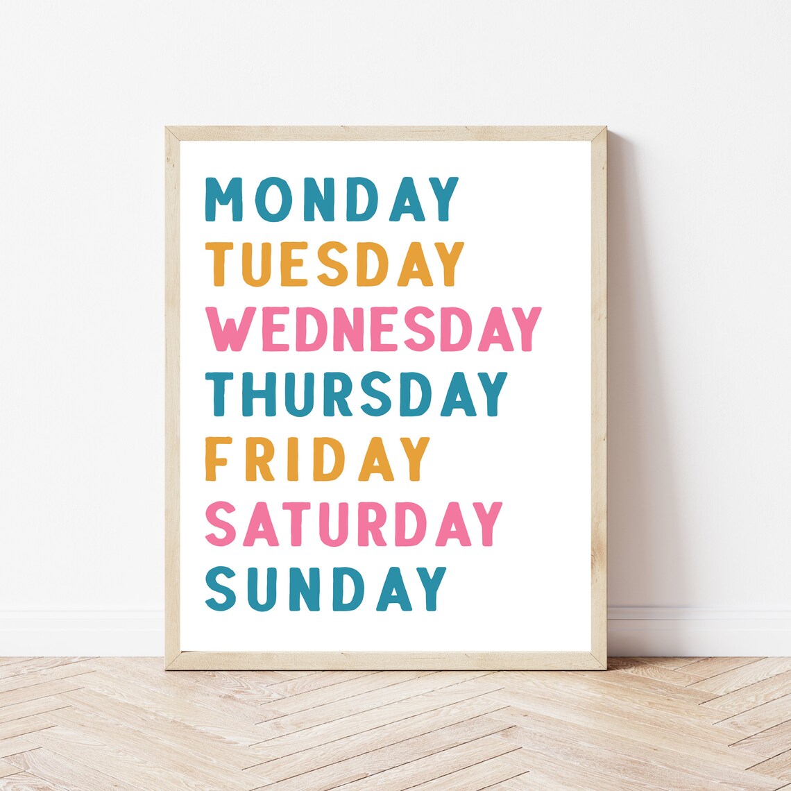 Days Of The Week Colorful Kindergarten Classroom Learning Chart Wall Art