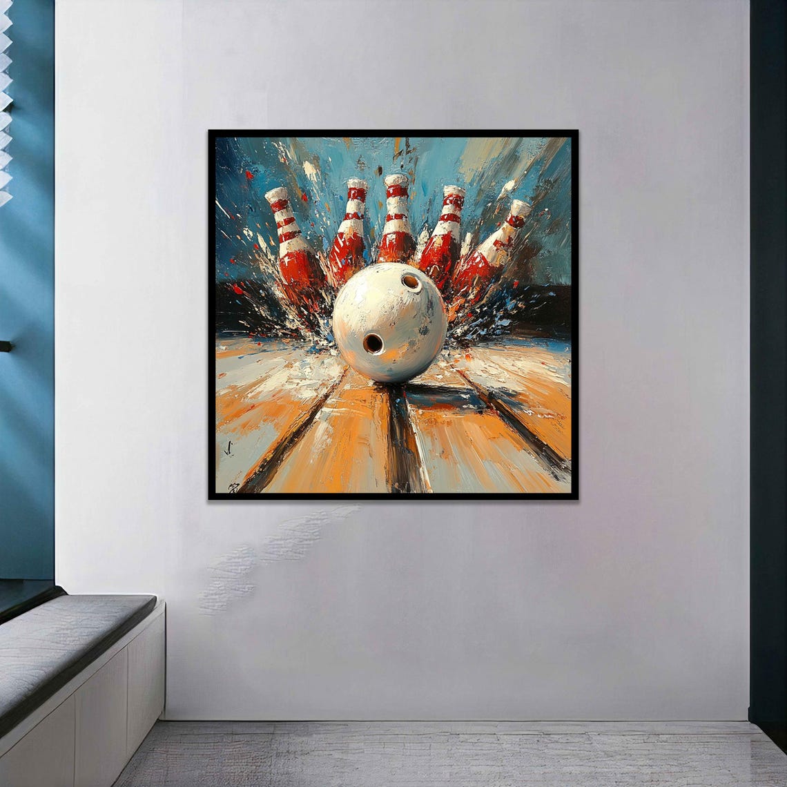 Bowling Ball Strike Pins Action Oil Painting Sports Wall Art - Image 2