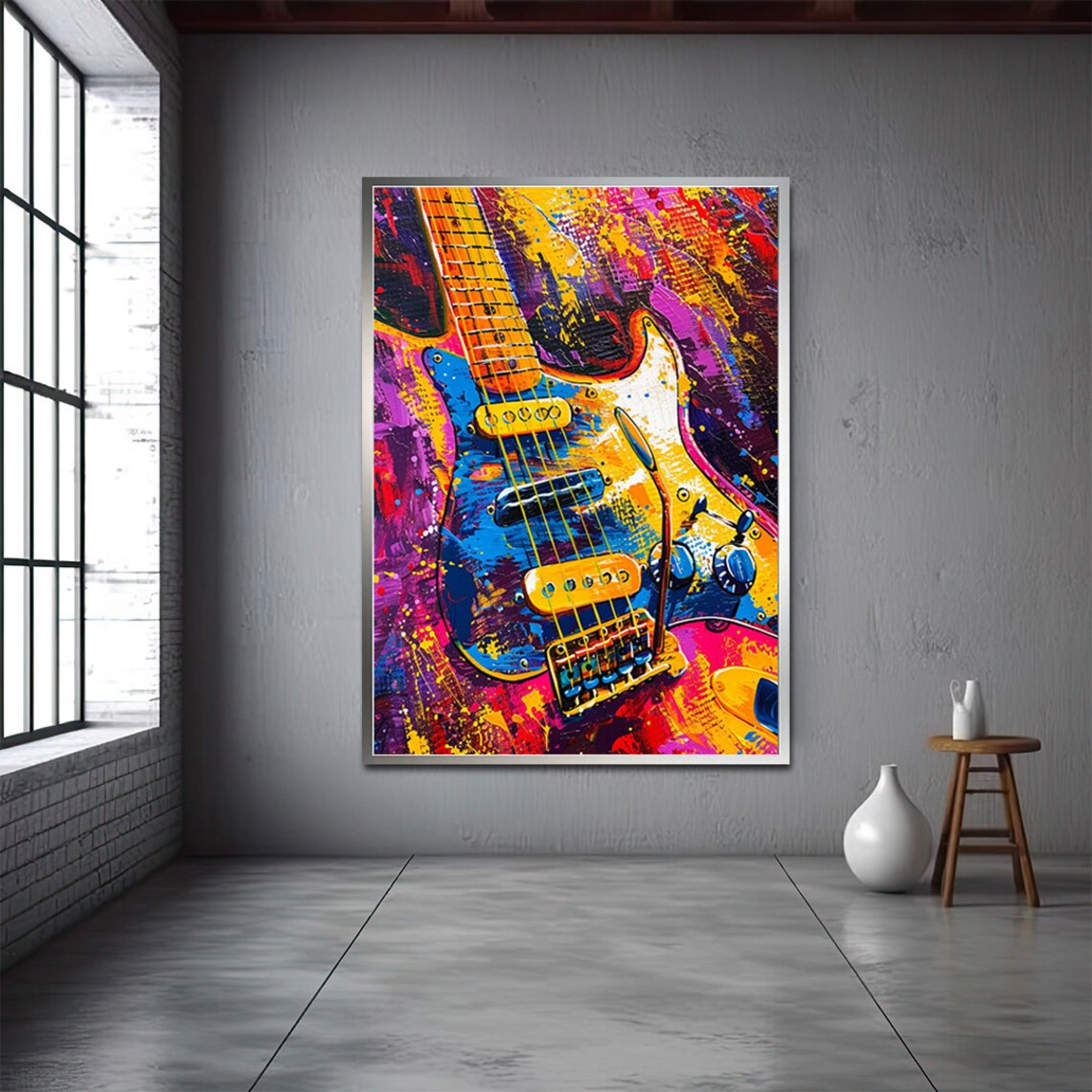 Vibrant Abstract Electric Guitar Close Up Neon Colors Music Wall Poster - Image 3