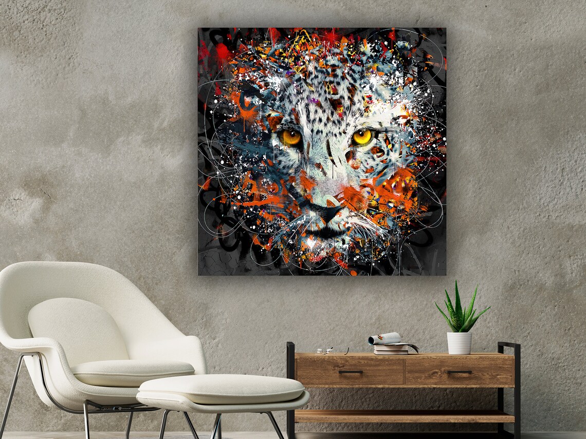 Leopard Graffiti Paint Splatter Wild Animal Portrait Wall Art - Image 2