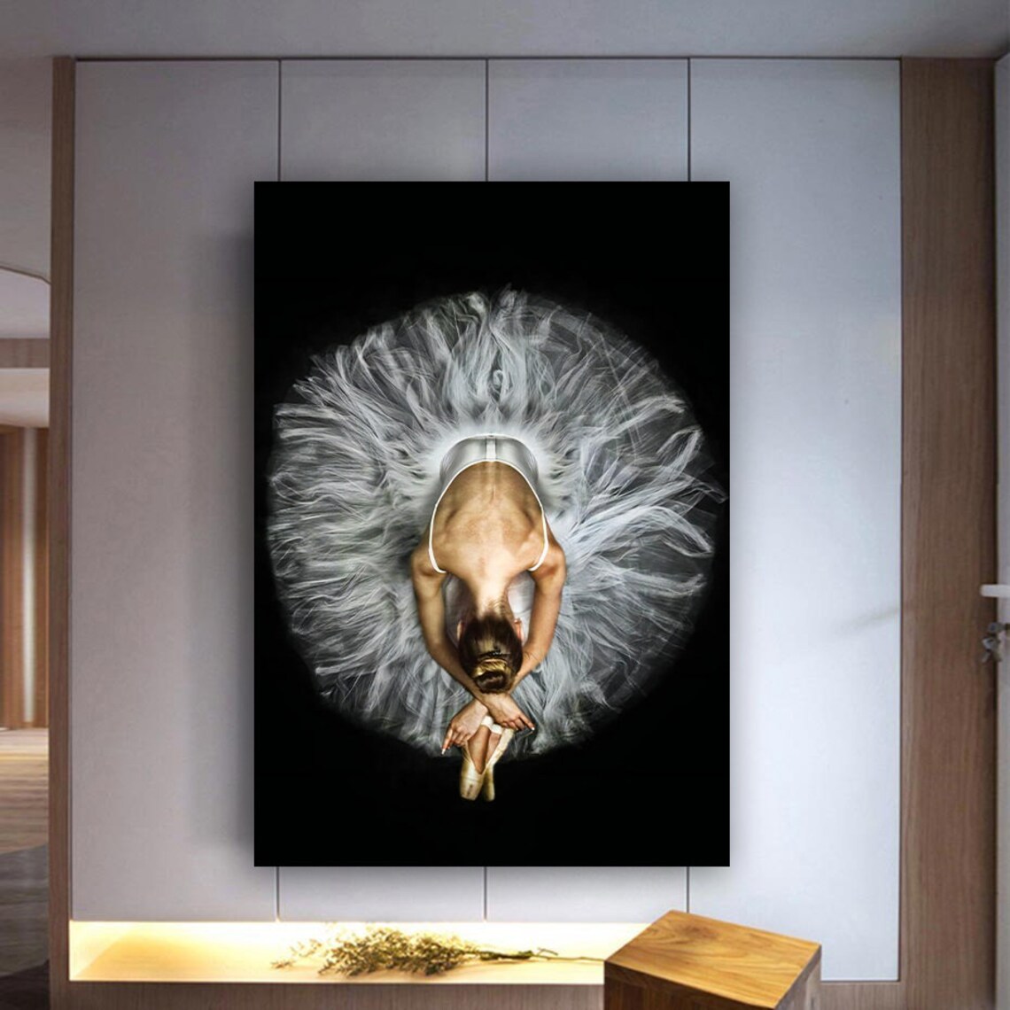 Aerial View Ballerina White Tutu Halo Pointe Shoes Black Art Print - Image 2