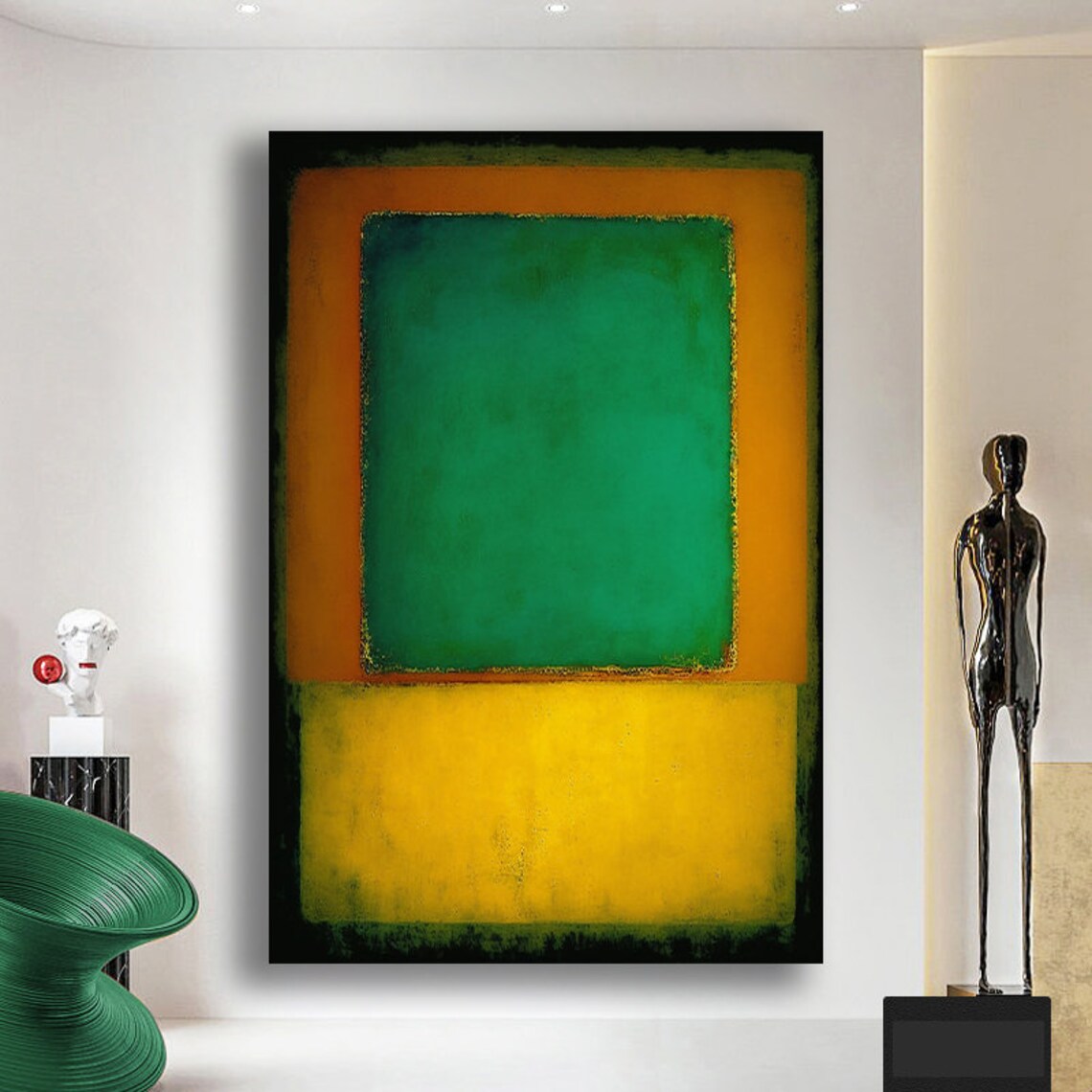 Teal Green Gold Abstract Color Field Rothko Style Wall Poster - Image 3