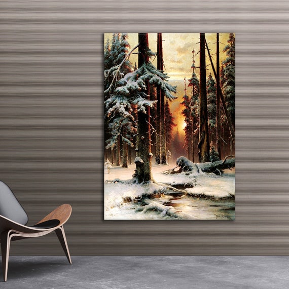 Julius Klever Winter Sunset Wall Art Classic Prints Vintage Prints Reproduction Wall Art