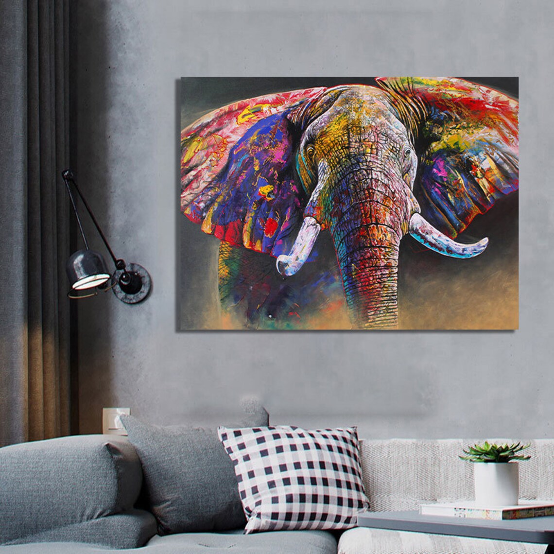 Colorful Abstract Elephant Portrait Painting Rainbow Wildlife Wall Art - Image 2