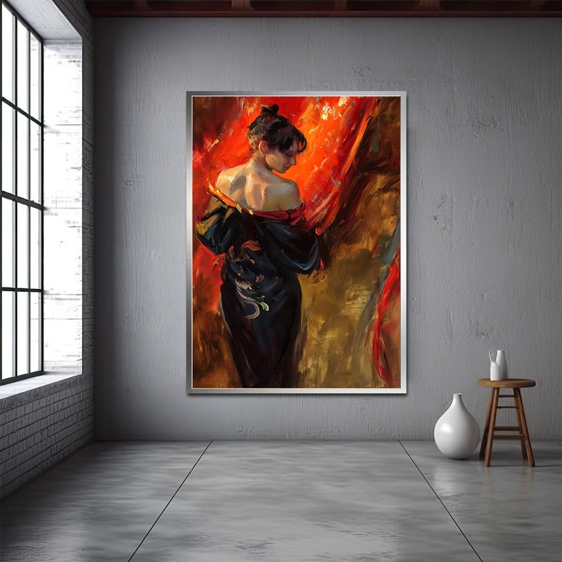 Woman In A Black Dress Painting Nude Poster Black And Red Painting Gold Detail Painting Printed Painting - Image 3