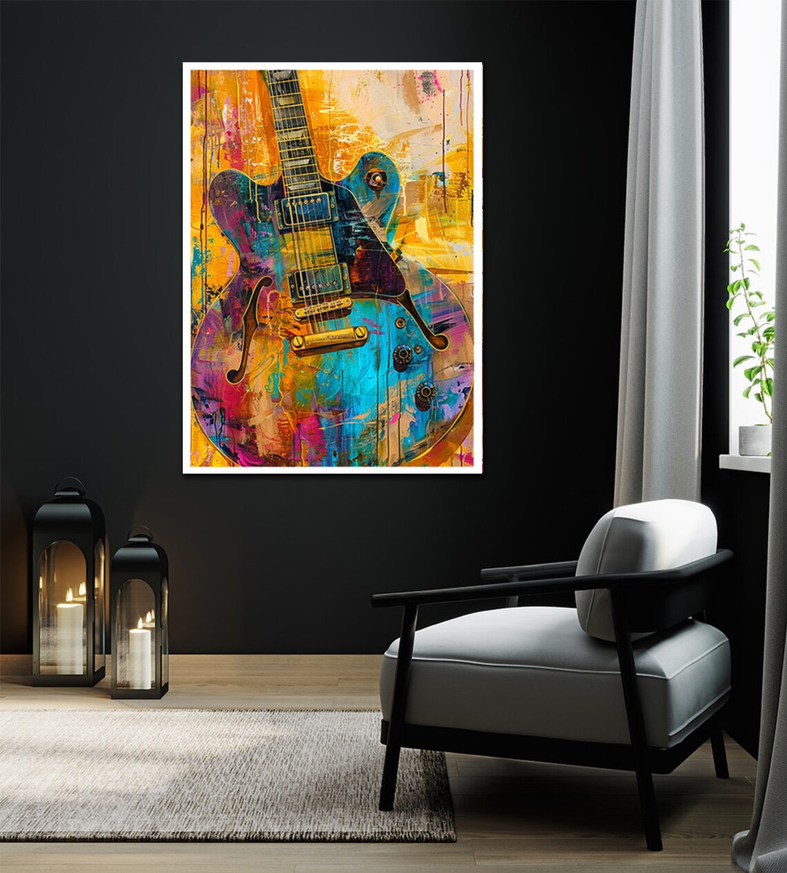 Colorful Electric Guitar Graffiti Music Instrument Painting Poster - Image 2