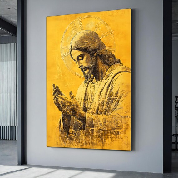 Golden Jesus Christ Portrait With Halo In Engraved Sketch Style Poster
