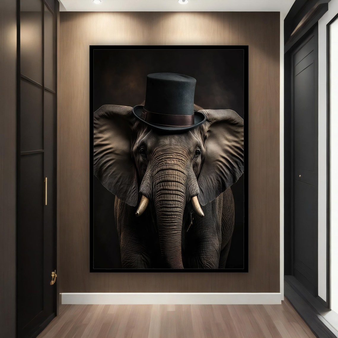Elephant Wearing Top Hat Dramatic Black Portrait Painting Poster - Image 3