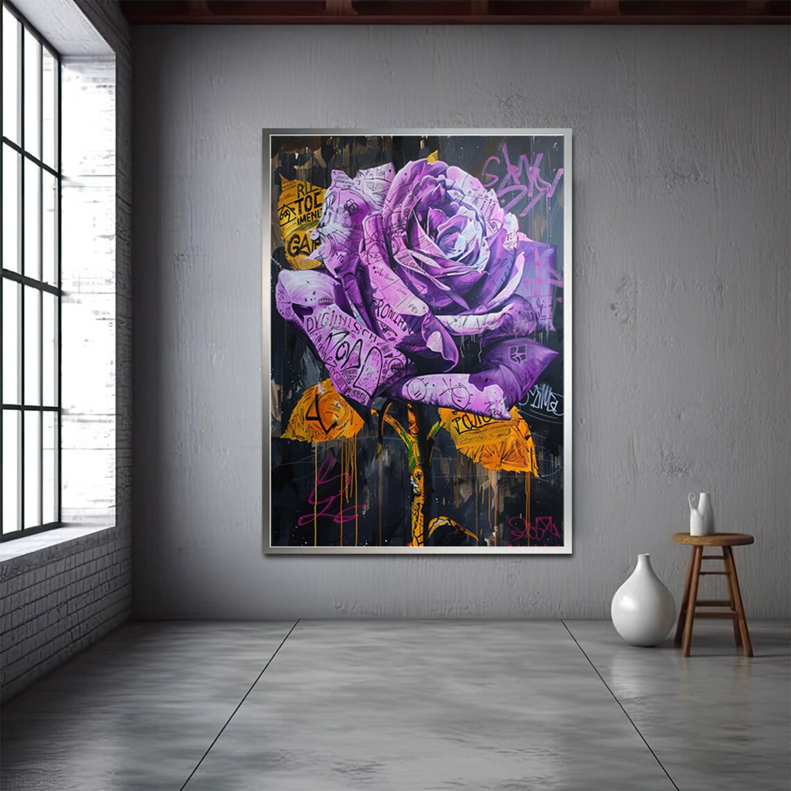 Vibrant Purple Graffiti Rose Gold Accents Bold Street Art Poster - Image 3