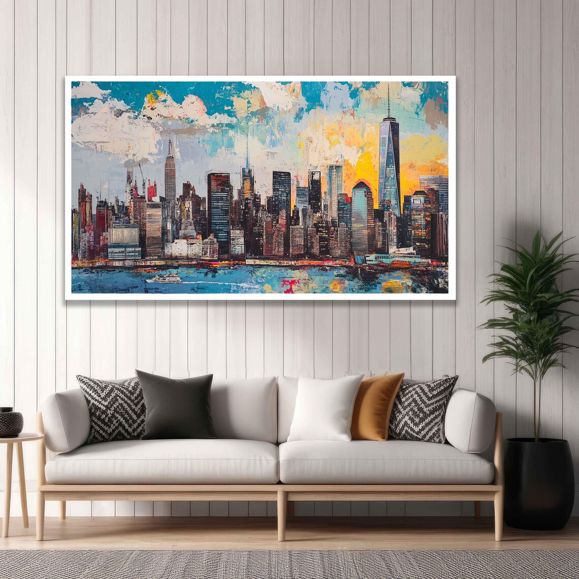 New York City Manhattan Skyline Colorful Abstract Painting Poster - Image 2