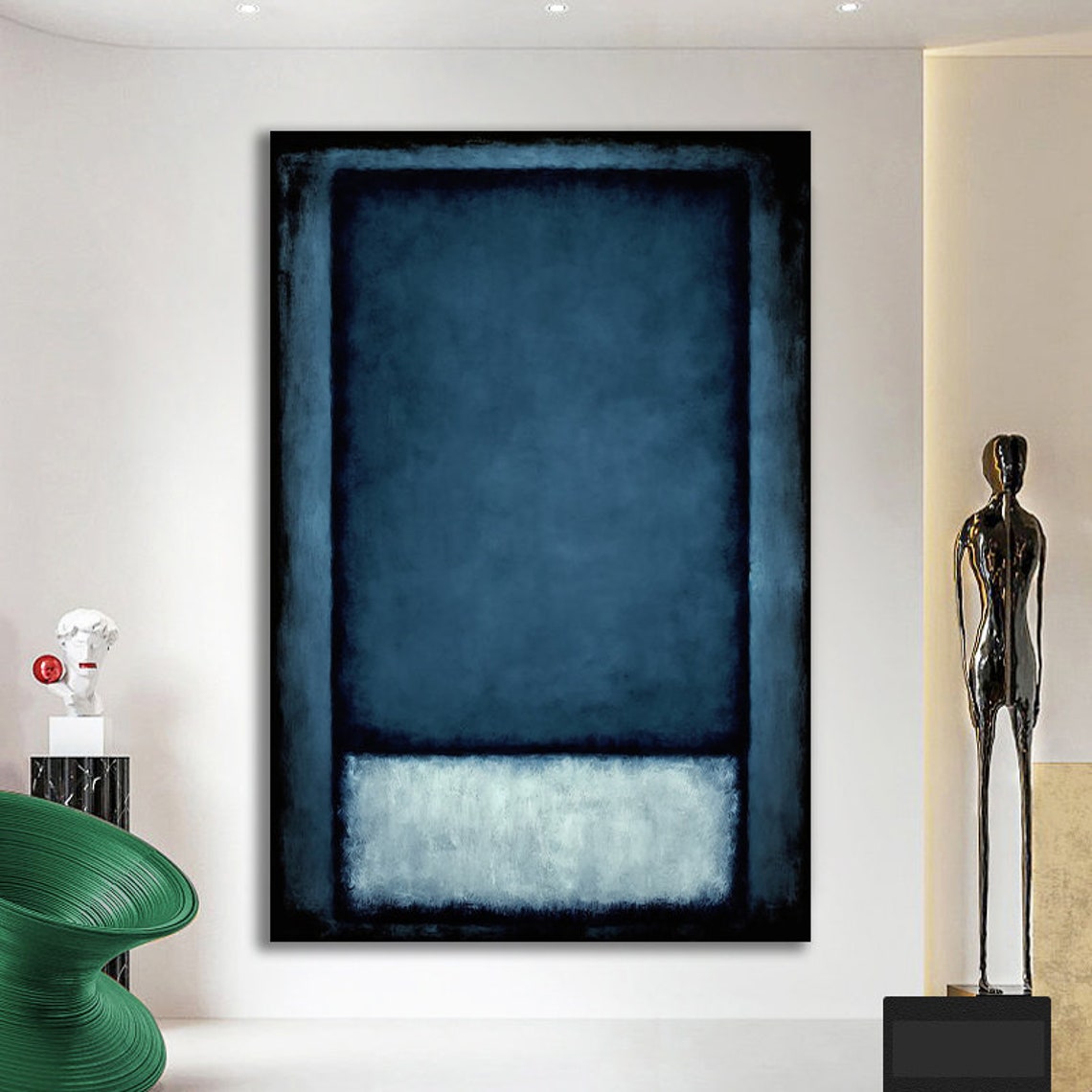 Navy Blue White Color Field Abstract Rothko Style Wall Poster - Image 2