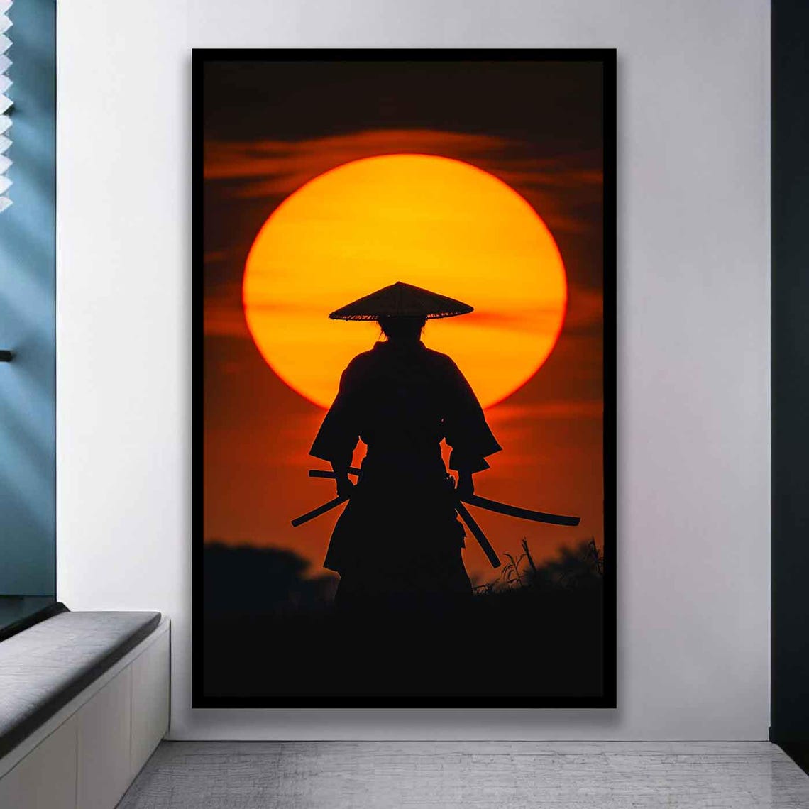Samurai Silhouette Giant Red Sun Japanese Bushido Warrior Poster - Image 2