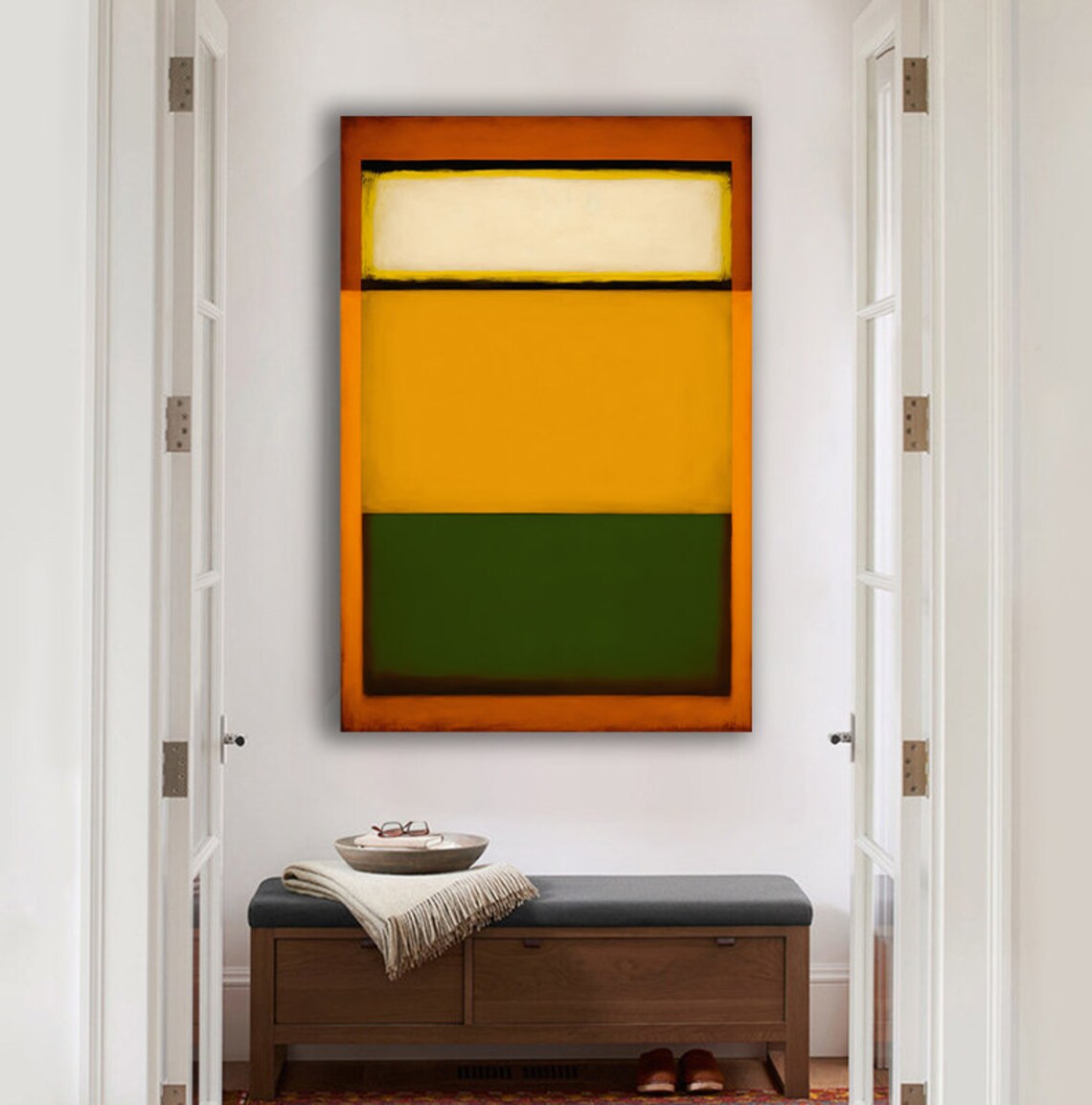 Cream Gold Olive Green Color Field Rothko Style Abstract Poster - Image 2