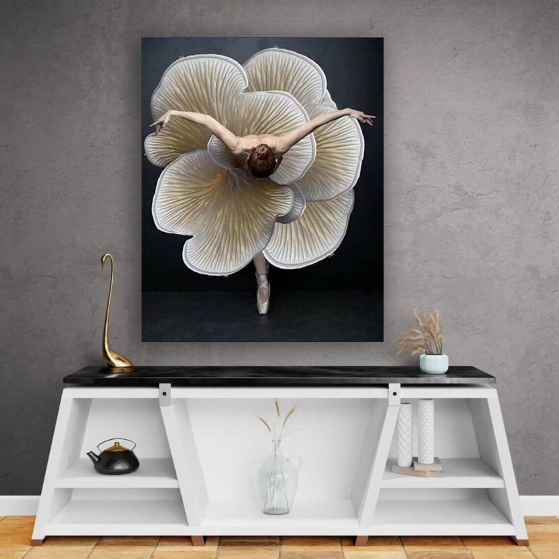 Ballerina Dancer White Petal Skirt Overhead Ballet Photo Poster - Image 2