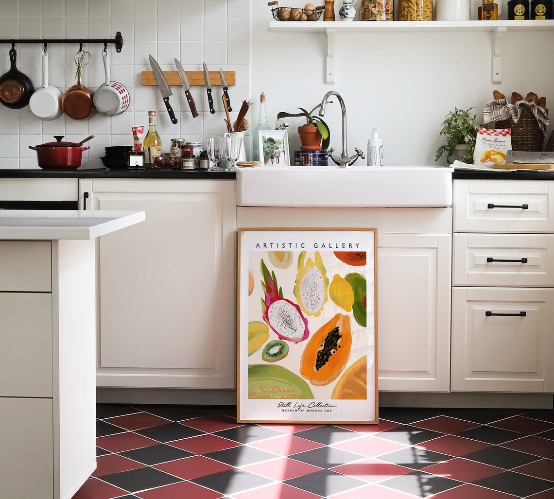 Tropical Dragon Fruit Papaya Kiwi Melon Modern Still Life Gallery Poster - Image 3