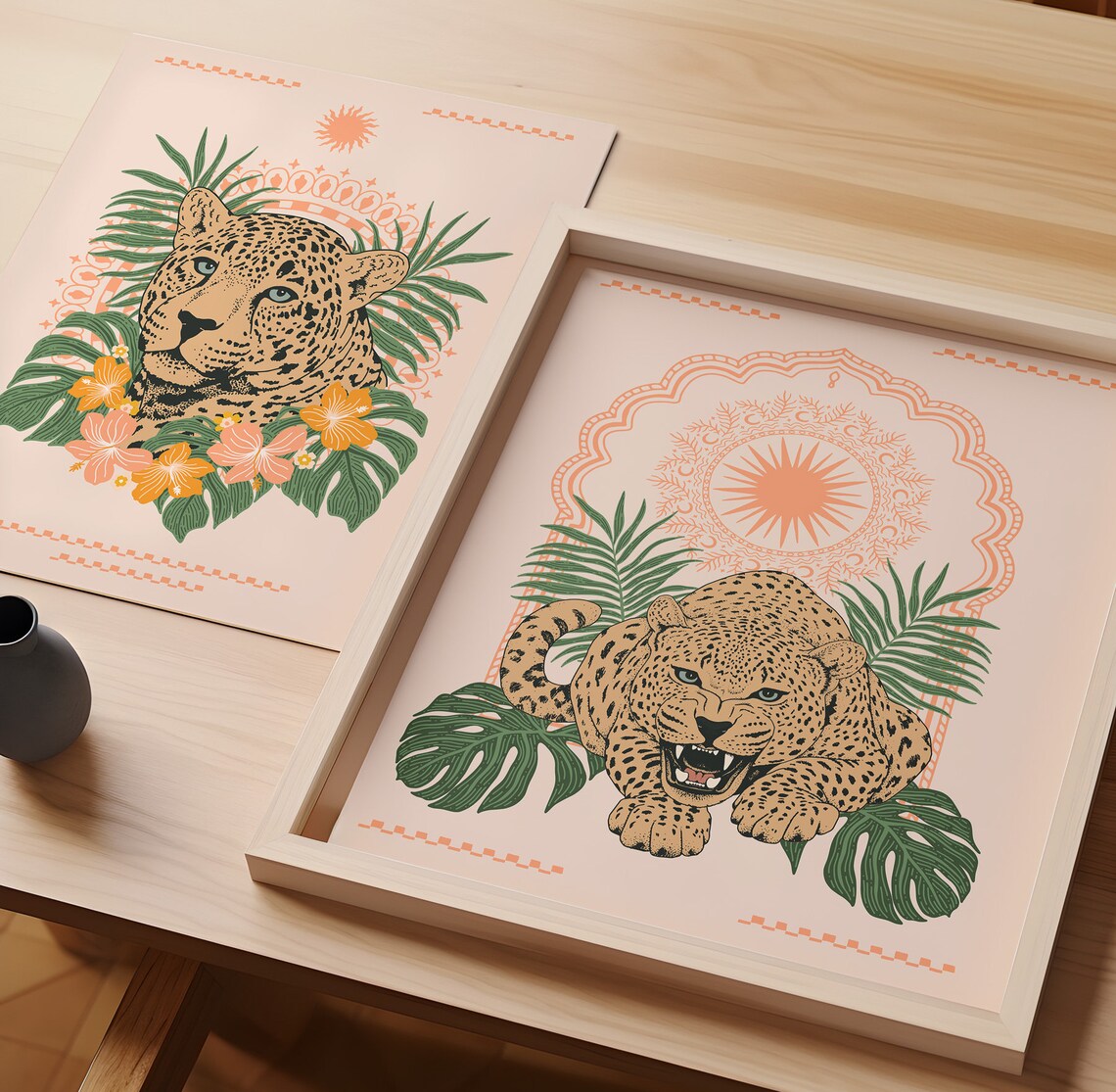 Leopard Roaring Leopard Tropical Plant Animal Artwork - Image 4
