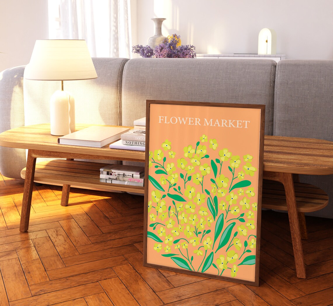 Flower Market Yellow Wildflowers Peach Botanical Boho Art Print - Image 3