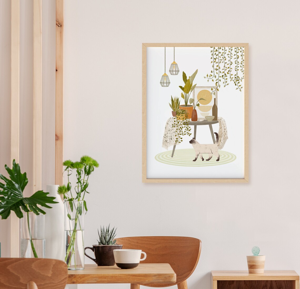 Boho Plants With Siamese Cat, Cat Art Print - Image 3