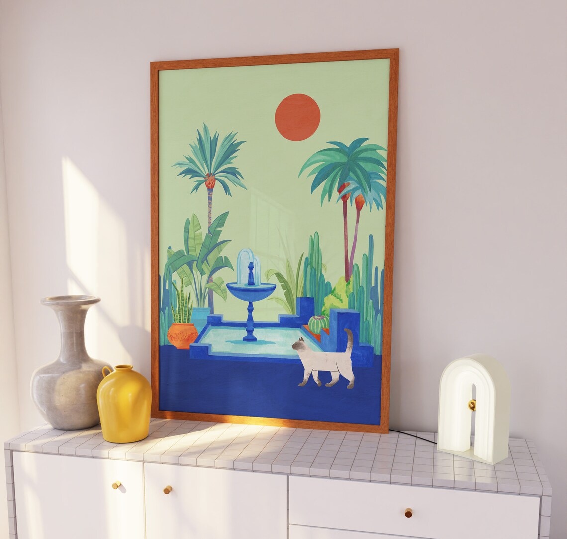 Tropical Plant And Cat Art Print, Botanical Decor - Image 3