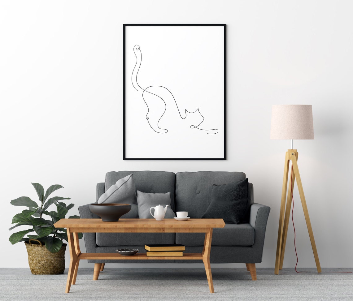 Continuous One Line Cat Drawing Minimalist Animal Line Art Print - Image 2