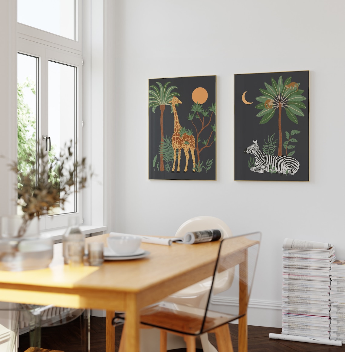 Jungle Zebra and Monkeys Tropical Art Print - Image 2