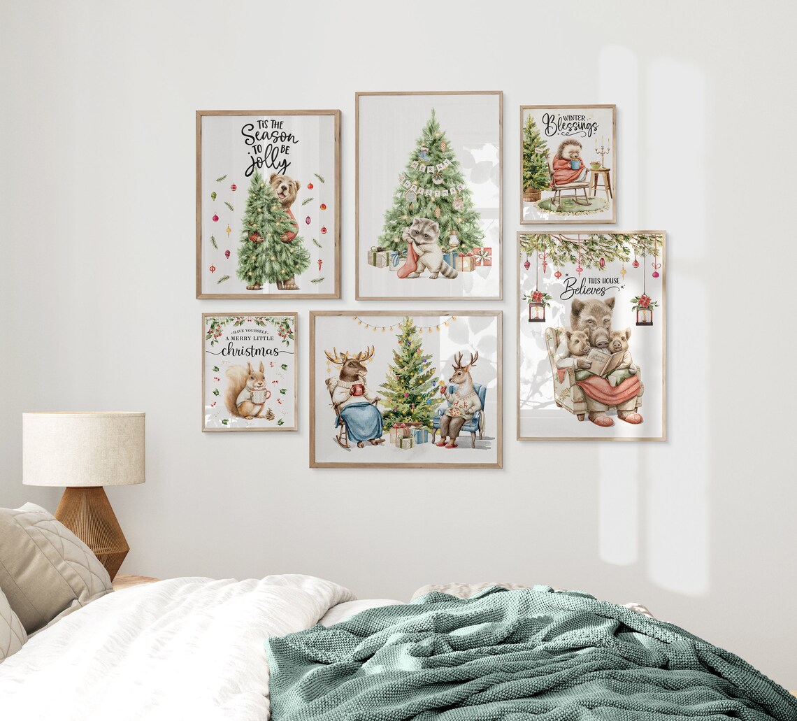 Christmas Wall Art Christmas Wall Art Winter Poster Christmas Watercolor Christmas Print Cozy Winter Art Raccoon Art - Image 3