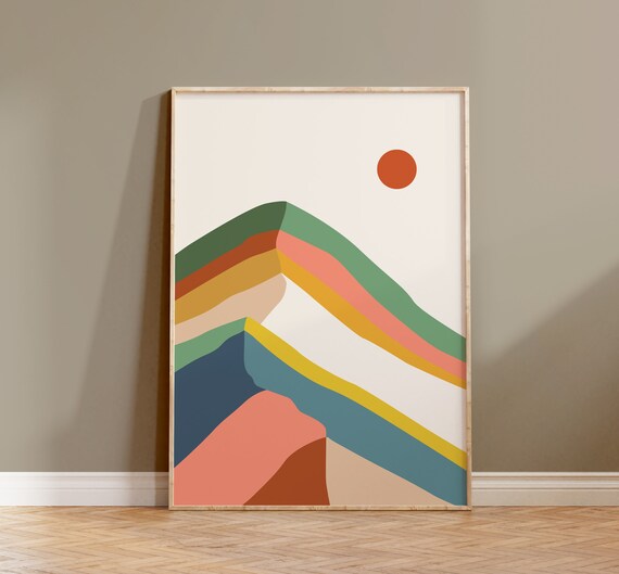 Abstract Landscape Wall Art Modern Landscape Print Boho Nature Scenery Art Boho Mountain Poster Mountain Sun Art Scenery Art