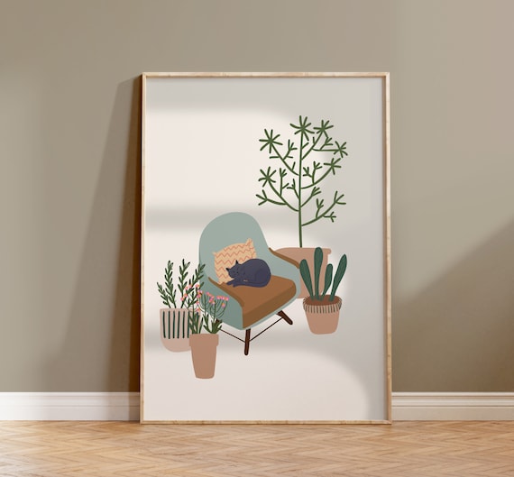 Cat Plant Illustration Botanical Wall Art Print