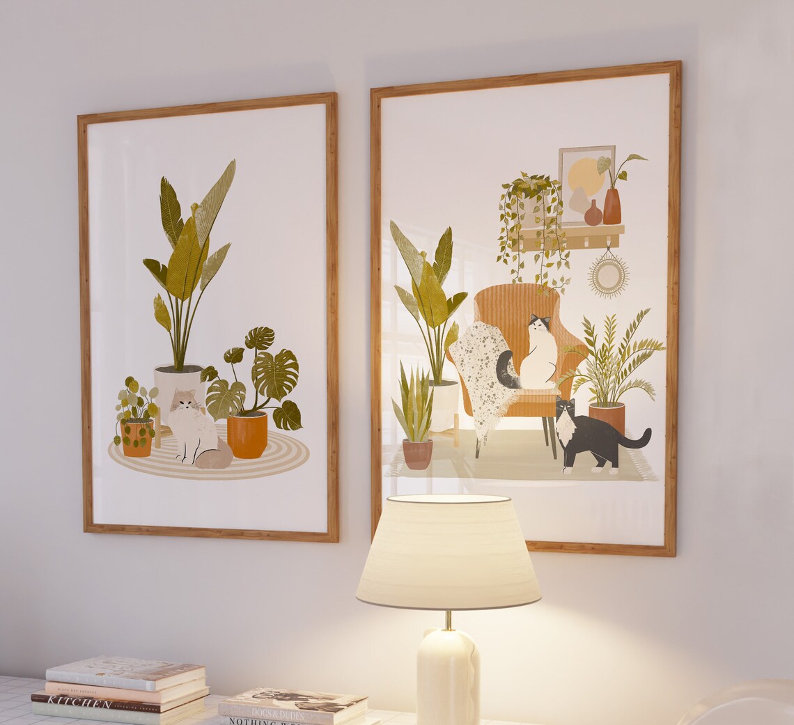 Boho Home Garden With Two Cats Art Print - Image 2