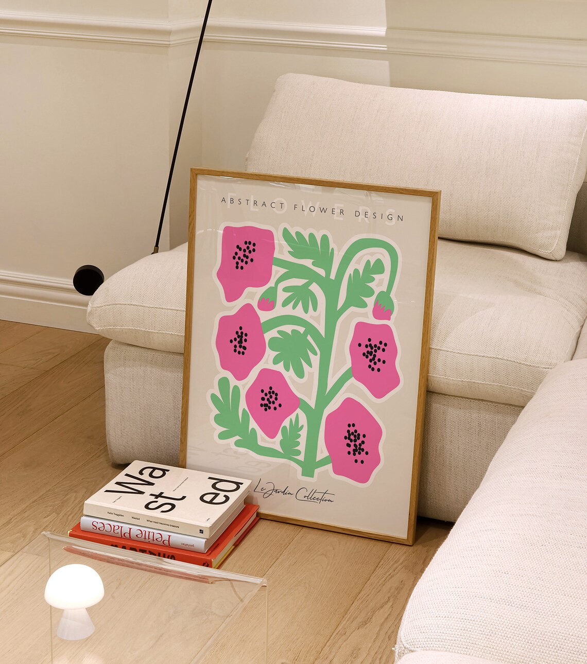 Bold Abstract Pink Poppies Green Stems Modern Floral Art Print - Image 3