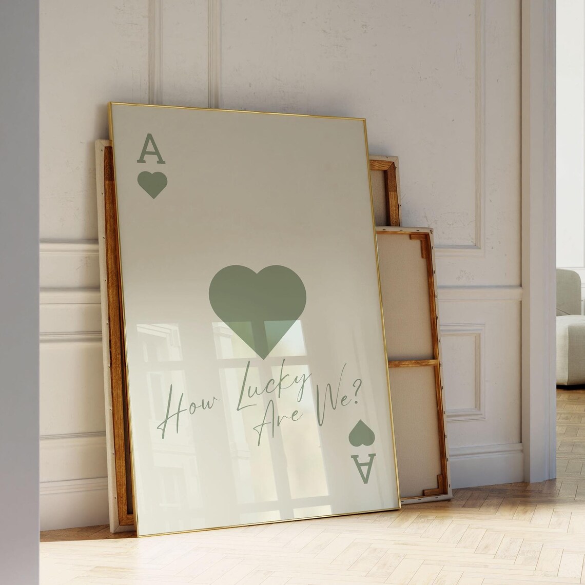 How Lucky Are We Ace Of Hearts Sage Green Playing Card Poster