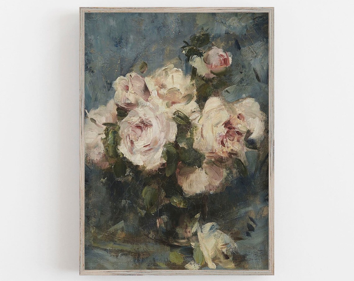 Pink Roses Vintage Art Print, Soft Pastel Floral