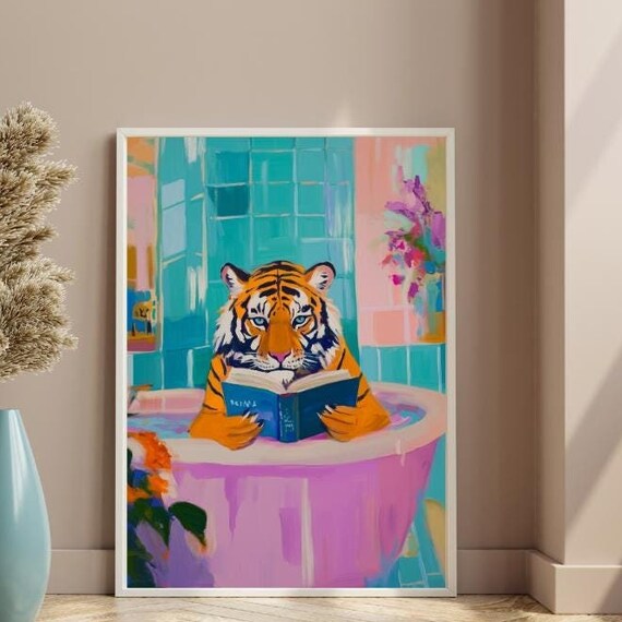 Tiger Art Print Maximalist Wall Large Poster Bold Decor For Bathroom Unique Apartment