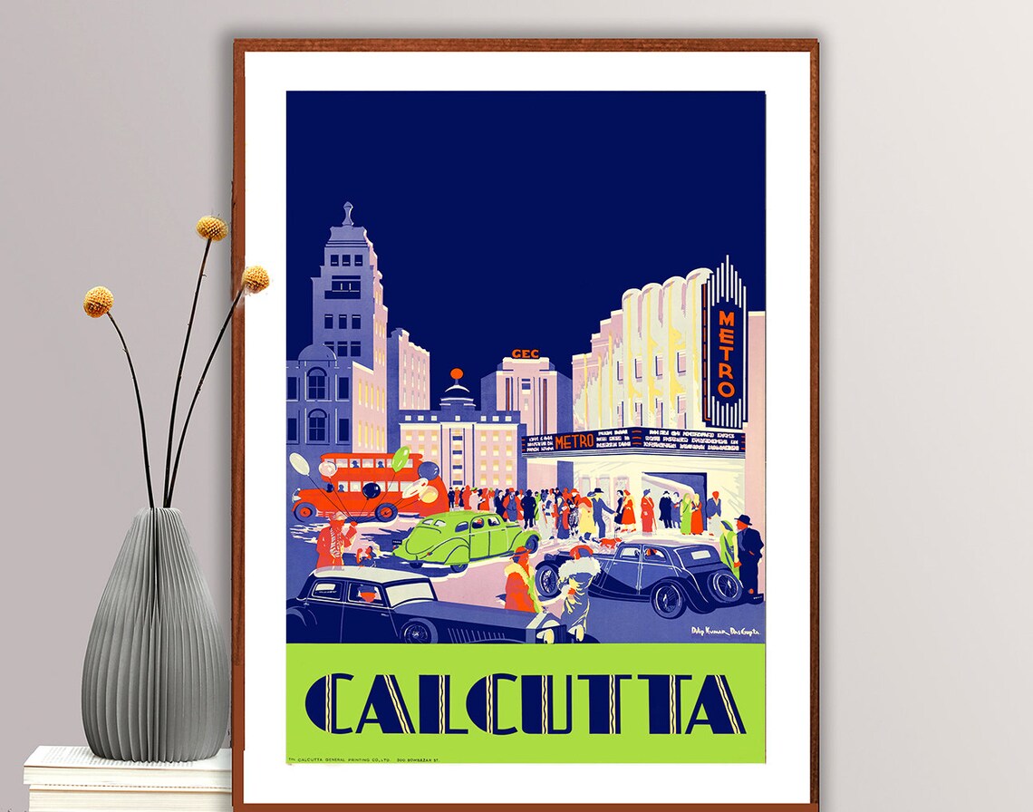 Calcutta Night Street Metro Cinema Vintage India Travel Poster - Image 2