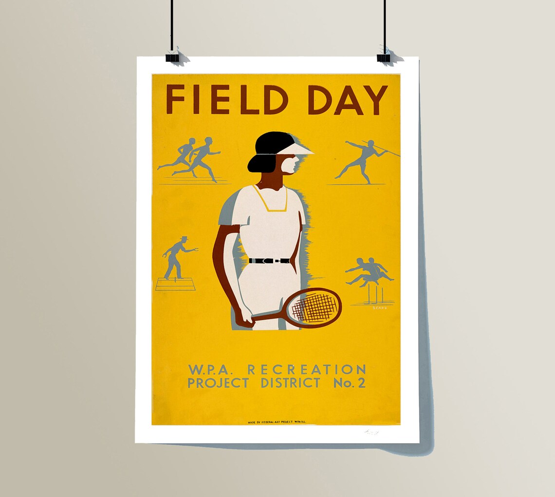 Field Day WPA Recreation Project Vintage Sports Poster Tennis Athlete - Image 2