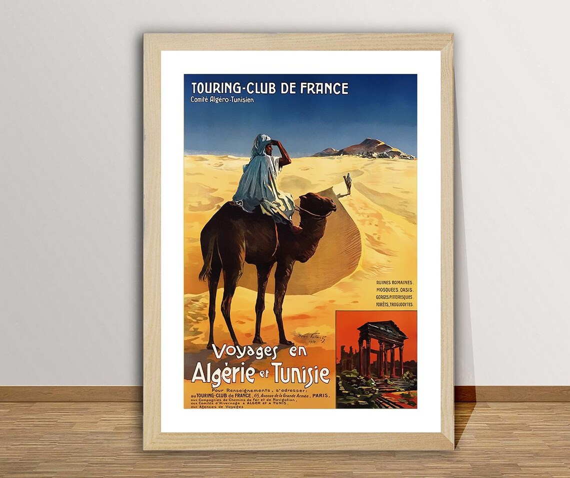 Touring Club de France Algeria Tunisia Camel Desert Travel Poster