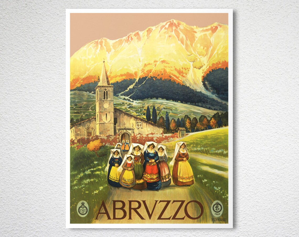 Abruzzo Italy Mountain Village Folk Costume Vintage Travel Poster - Image 2