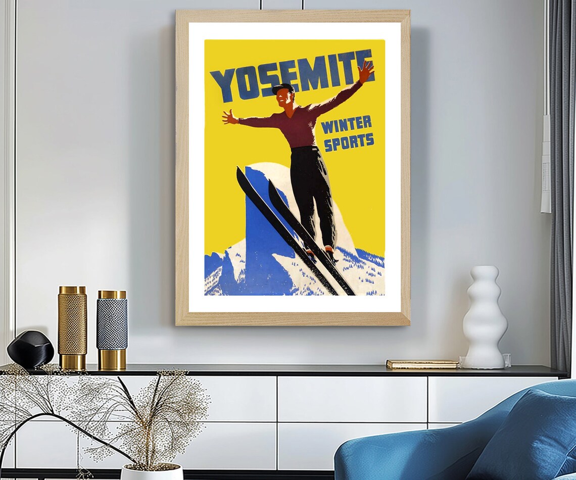 Yosemite Winter Sports Ski Jumper Vintage California Travel Poster - Image 2