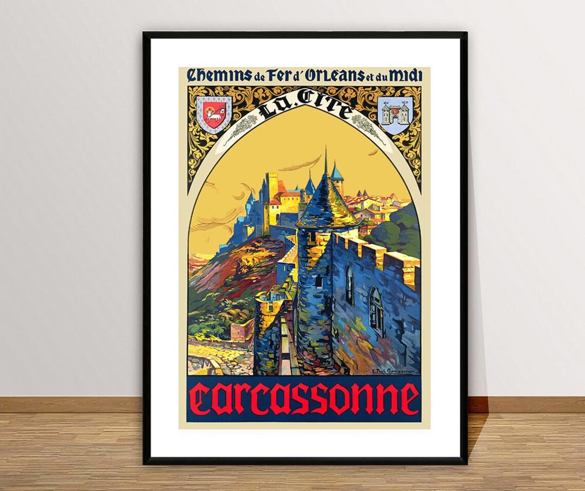 Carcassonne France Vintage Travel Poster, Retro Art Print - Image 2
