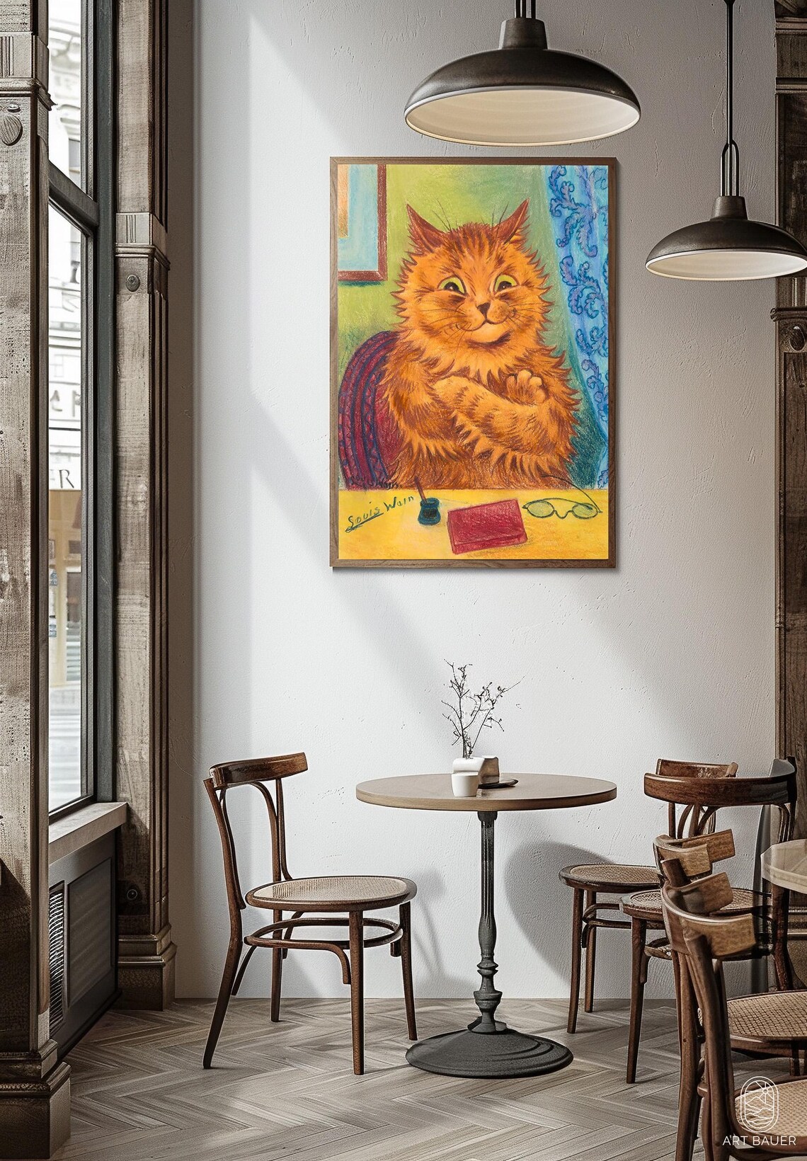 Louis Wain Literary Orange Cat at Desk Red Book Vintage Art Print - Image 2